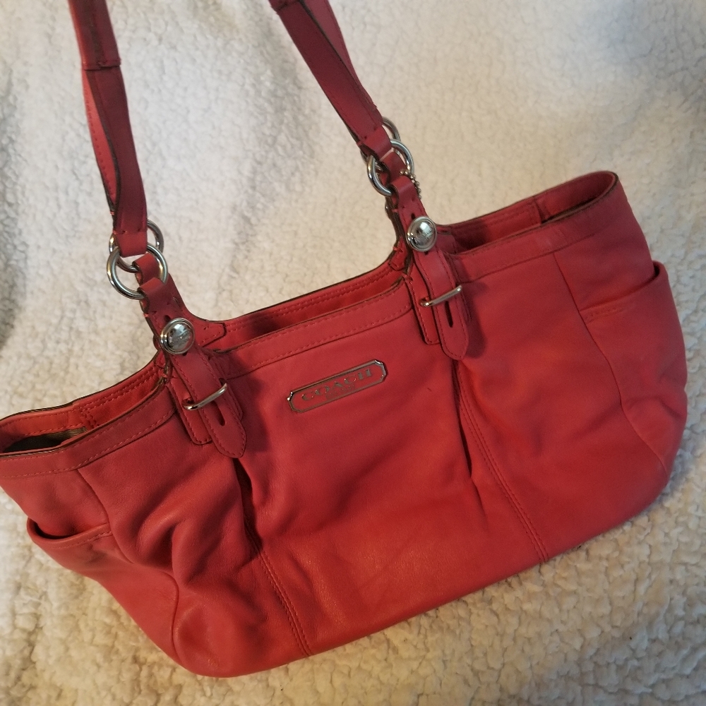 Coach Gallery East West Tote Genuine Leather Purse Coral Color Bag F15147 - Picture 6 of 11